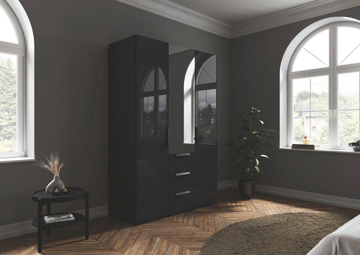 DREHTÜRENSCHRANK 151/223/61 cm,  in Graphitfarben, 3-türig  - Graphitfarben, Basics, Glas/Holzwerkstoff (151/223/61cm) - Novel