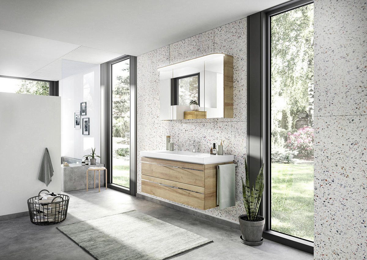 BADEZIMMER  in 123 cm  - Chromfarben/Eichefarben, KONVENTIONELL, Glas/Holzwerkstoff (123cm) - Pelipal