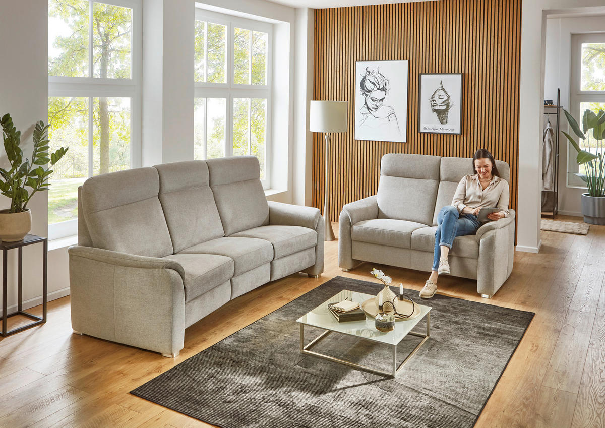 SITZGARNITUR Flachgewebe Beige  - Beige/Alufarben, Konventionell, Textil/Metall (218/156/107/103/95cm) - Beldomo Comfort