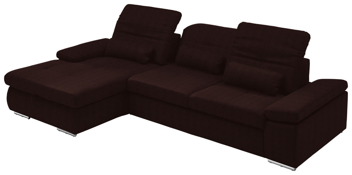 ECKSOFA  in Flachgewebe Dunkelbraun  195/309 cm  - Chromfarben/Dunkelbraun, Design, Textil (195/309cm) - Beldomo Style