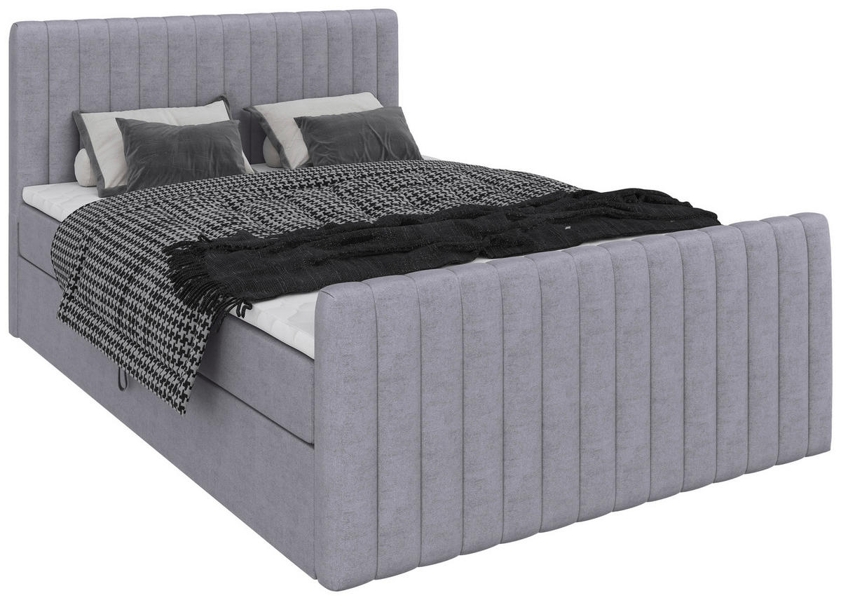 BOXBETT 140/200 cm,  in Silberfarben, gepolstertes Kopfteil, Bettkasten, Topper, Matratzen, H3 + H3 = fest  - Silberfarben/Schwarz, Basics, Kunststoff/Textil (140/200cm) - Chameo
