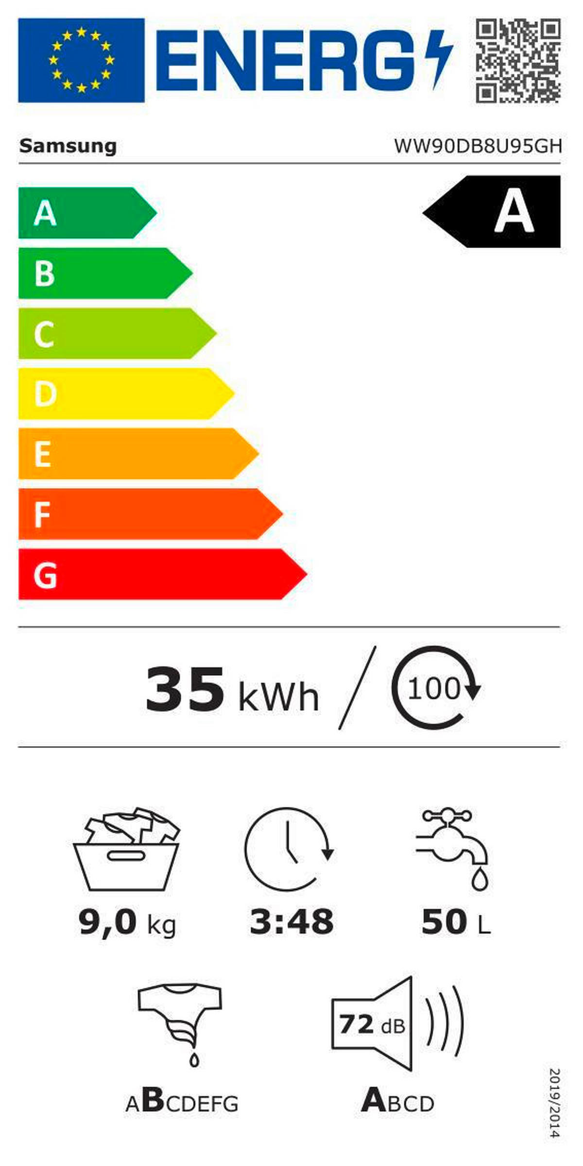 WASCHMASCHINE WW90DB8U95GHU2  - Weiß, Basics, Glas/Kunststoff (60/85/60cm) - Samsung