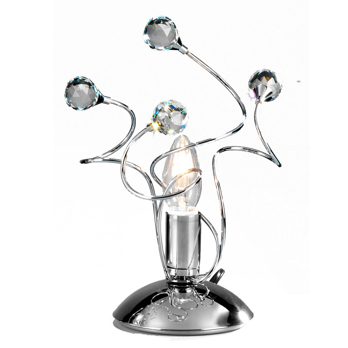 KRISTALL-TISCHLEUCHTE 23/27 cm   - Chromfarben, KONVENTIONELL, Glas/Metall (23/27cm)