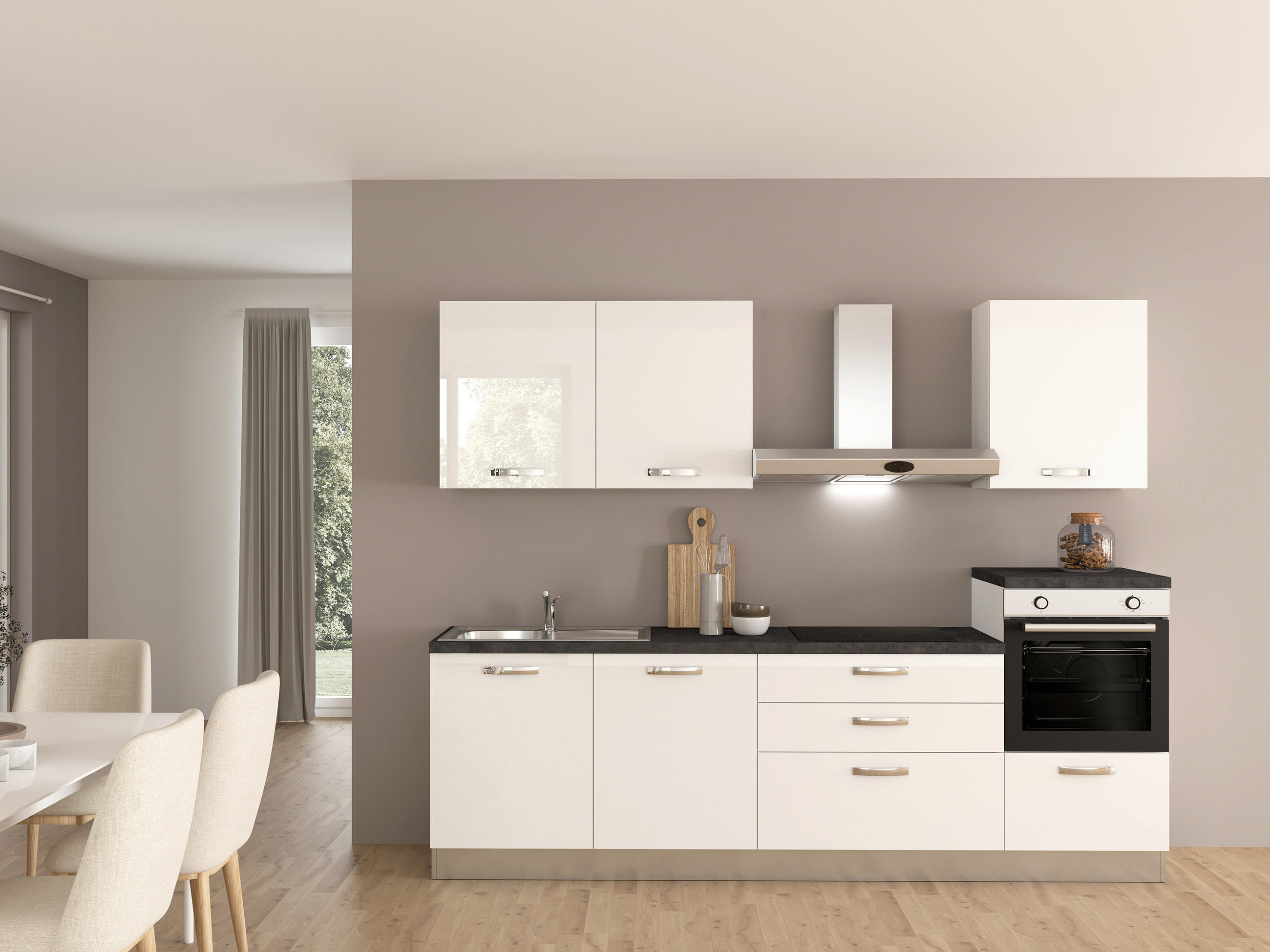 BLOK KUHINJA BEZ APARATA  bijela visoki sjaj  - bijela/tamno siva, Basics, drvni materijal/metal (270cm) - Italstyle