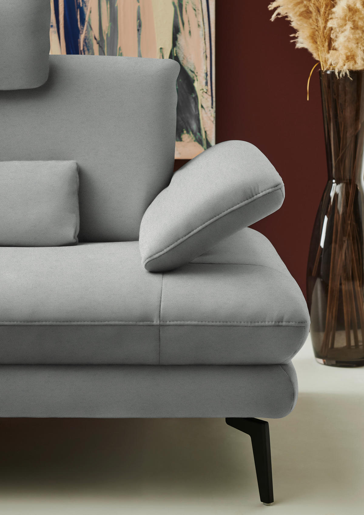 ECKSOFA Chenille, Flachgewebe Grau  - Schwarz/Grau, Design, Textil/Metall (180/284cm) - Dieter Knoll