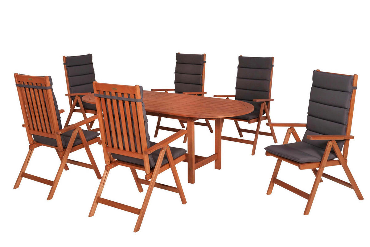 GARTENTISCHGRUPPE  - Eukalyptusholzfarben/Grau, KONVENTIONELL, Holz/Textil - Gardenson