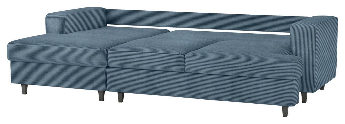 ECKSOFA Blau Cord, Velours  - Blau/Schwarz, Design, Holz/Textil (140/247cm) - MID.YOU