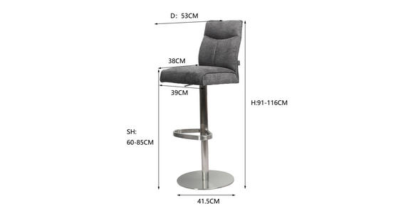 BARHOCKER in Metall, Textil Braun, Edelstahlfarben - Edelstahlfarben/Braun, Design, Textil/Metall (38/117/52cm) - Novel