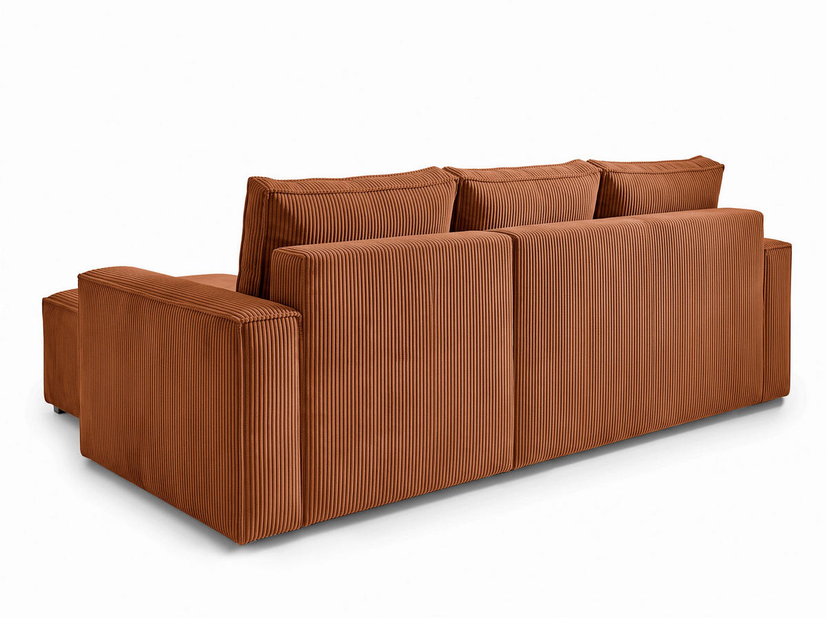 ECKSOFA Rostfarben Cord Rückenkissen, Bettkasten, Schlaffunktion, Rücken echt, Liegefläche im Originalstoff  - Rostfarben/Schwarz, MODERN, Kunststoff/Textil (232/140cm) - Xora