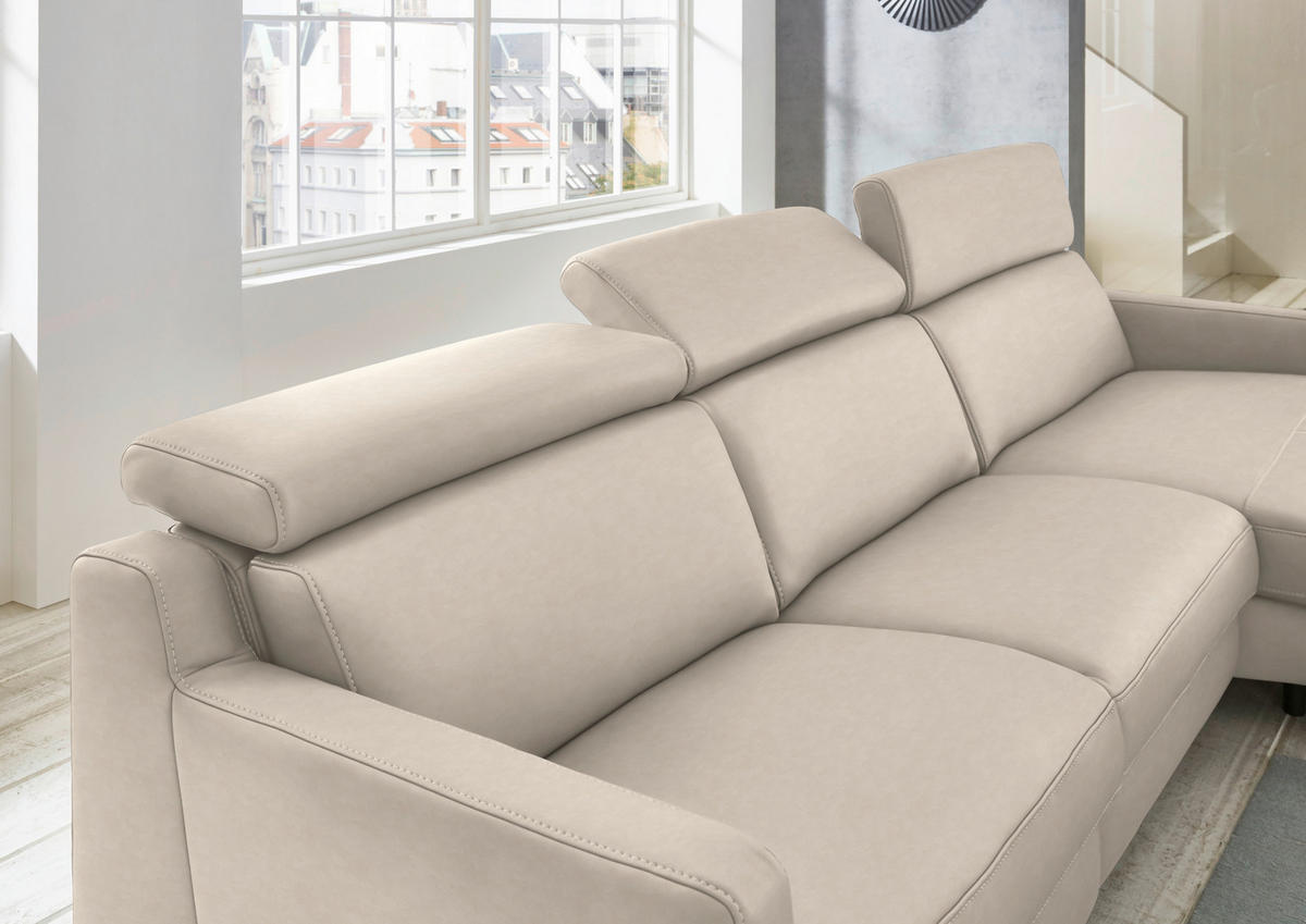 ECKSOFA Echtleder Greige  - Chromfarben/Greige, Design, Leder/Metall (291/176cm) - Valdera