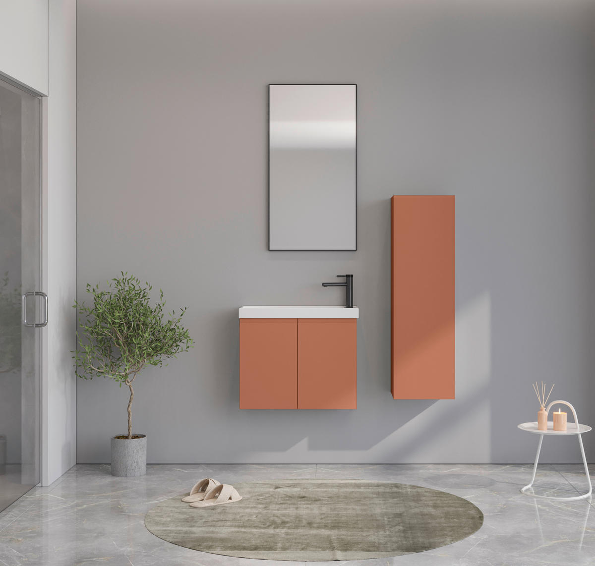 BADEZIMMER 3-teilig  in  - Weiß Hochglanz/Orange, MODERN, Keramik/Holzwerkstoff (60/140/22cm) - MID.YOU