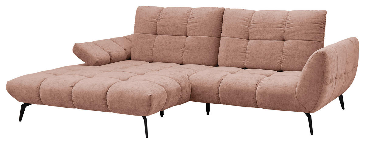 ECKSOFA Altrosa Flachgewebe Rücken echt, Sitztiefenverstellung  - Schwarz/Altrosa, KONVENTIONELL, Textil/Metall (211/273cm) - SetOne by Musterring