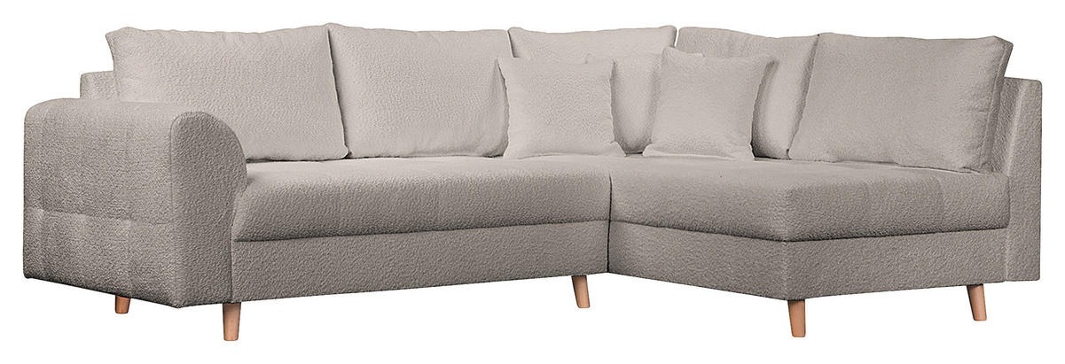 ECKSOFA inkl. Hocker Ariella in Bouclé Grau  231/161 cm  - Naturfarben/Grau, Design, Holz/Textil (231/161cm) - Livetastic