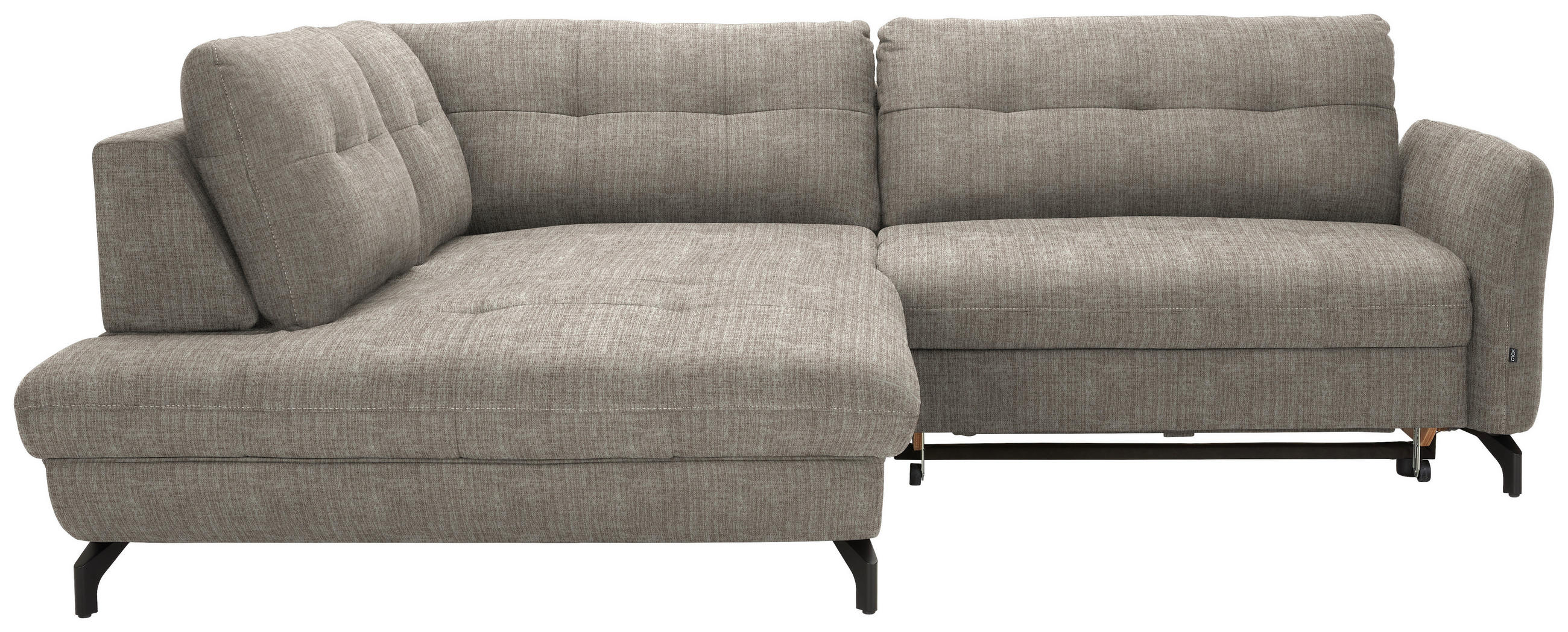 ECKSOFA in Flachgewebe, Leinenoptik Hellbraun  - Hellbraun/Schwarz, Design, Textil/Metall (208/247cm) - Xora