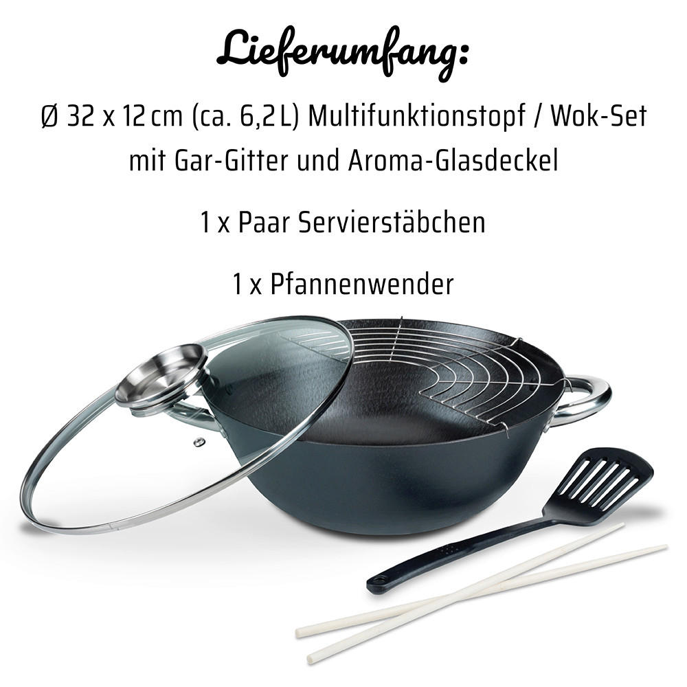 WOK GUSSEISEN PROFESSIONAL Xylan®-Antihaftbeschichtung  - Schwarz, Basics, Metall (32/12cm) - GSW