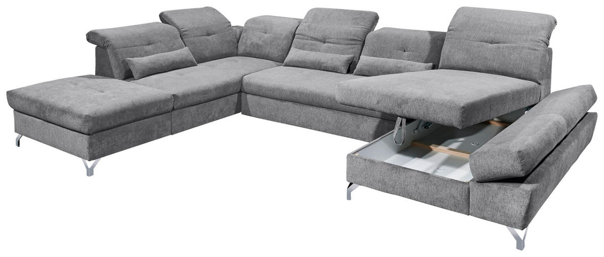 WOHNLANDSCHAFT in Mikrovelours Dunkelgrau  - Dunkelgrau/Silberfarben, Modern, Textil/Metall (245/350/168cm) - MID.YOU