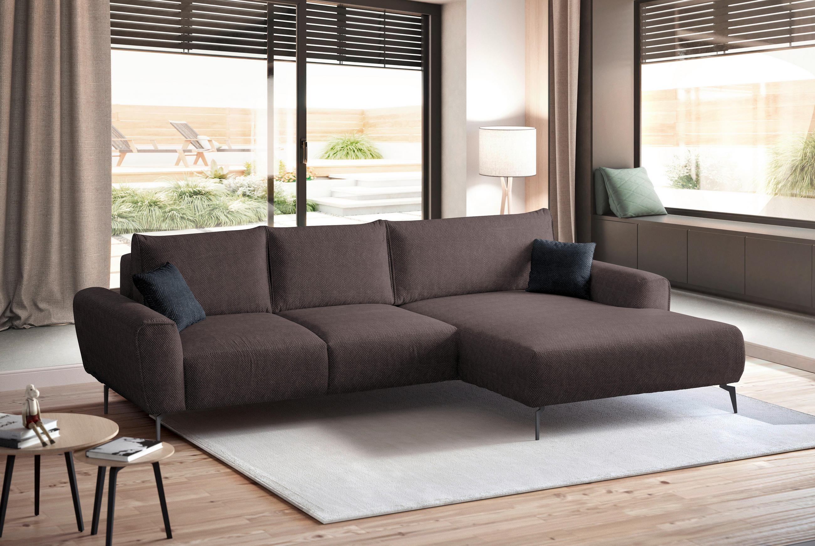 ECKSOFA in Webstoff Braun  - Schwarz/Braun, Design, Textil/Metall (272/170cm) - Welnova