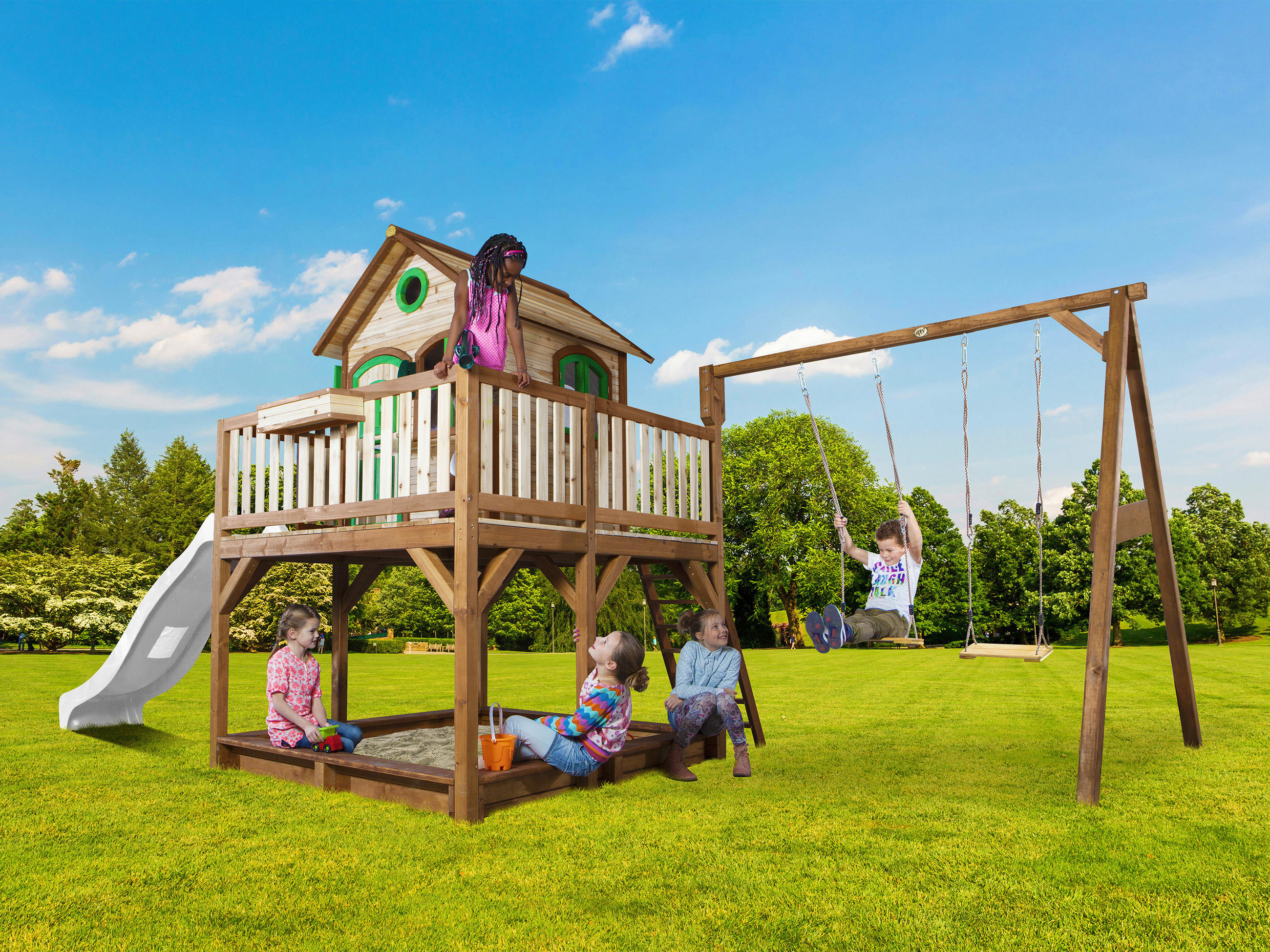 SPIELTURM  - Braun/Weiß, KONVENTIONELL, Holz (613/291/277cm) - Ambia Garden