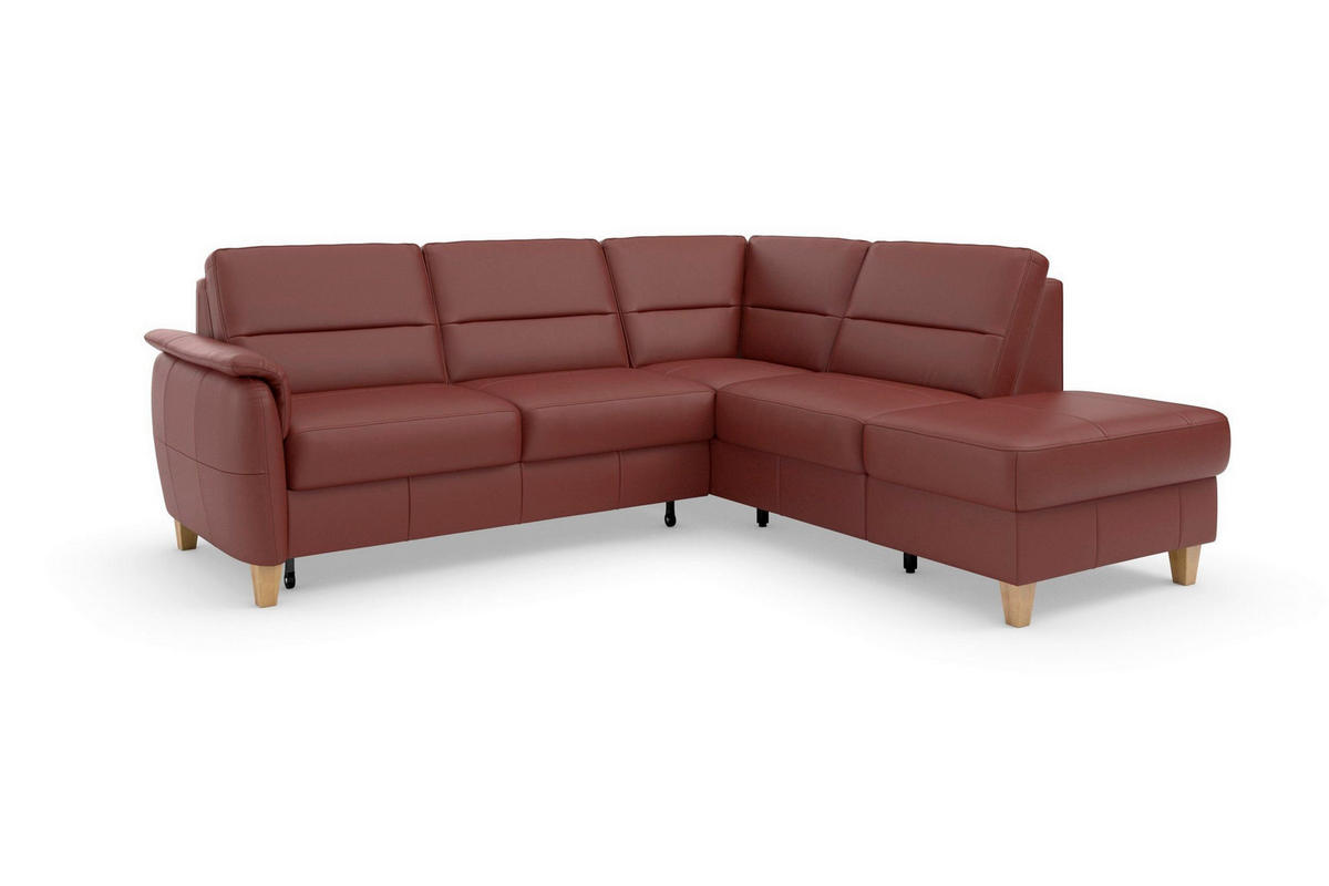 ECKSOFA PALMERA E Rotbraun Kombination Echtleder/Stoff Mikrofaser Stauraum  - Rotbraun/Eichefarben, Basics, Leder/Holz (236/212cm) - Sit & More