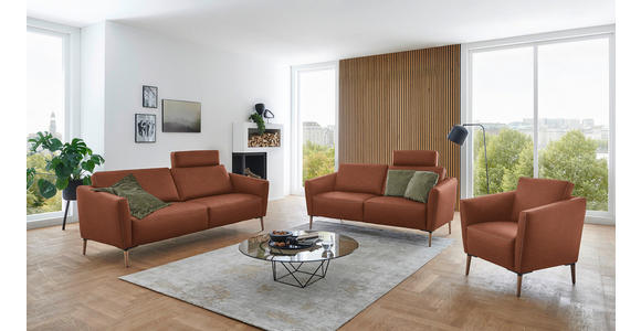 2-SITZER-SOFA  in Echtleder Cognac   - Eichefarben/Cognac, Natur, Leder/Holz (182/86/87cm) - Valnatura