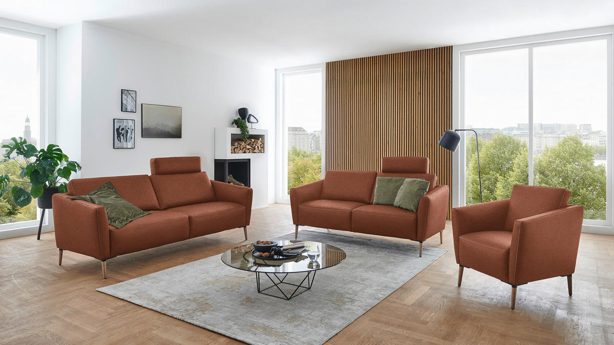 2-SITZER-SOFA  in Echtleder Cognac   - Eichefarben/Cognac, Natur, Leder/Holz (207/86/87cm) - Valnatura