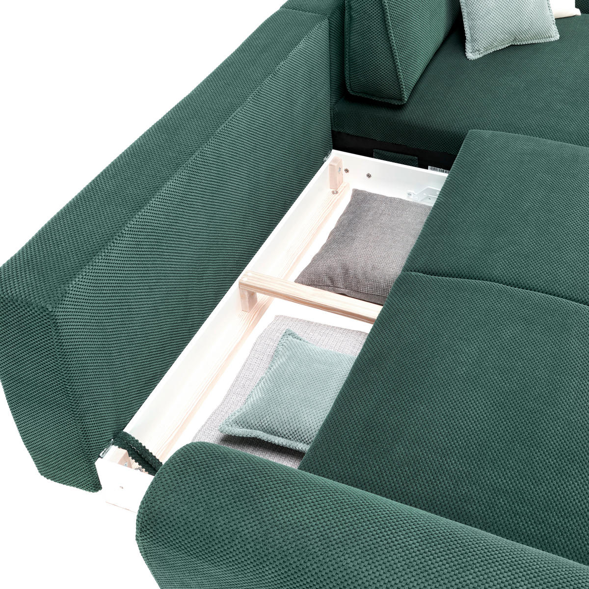ECKSOFA in Webstoff Grün  - Schwarz/Grün, Design, Textil/Metall (272/170cm) - Welnova