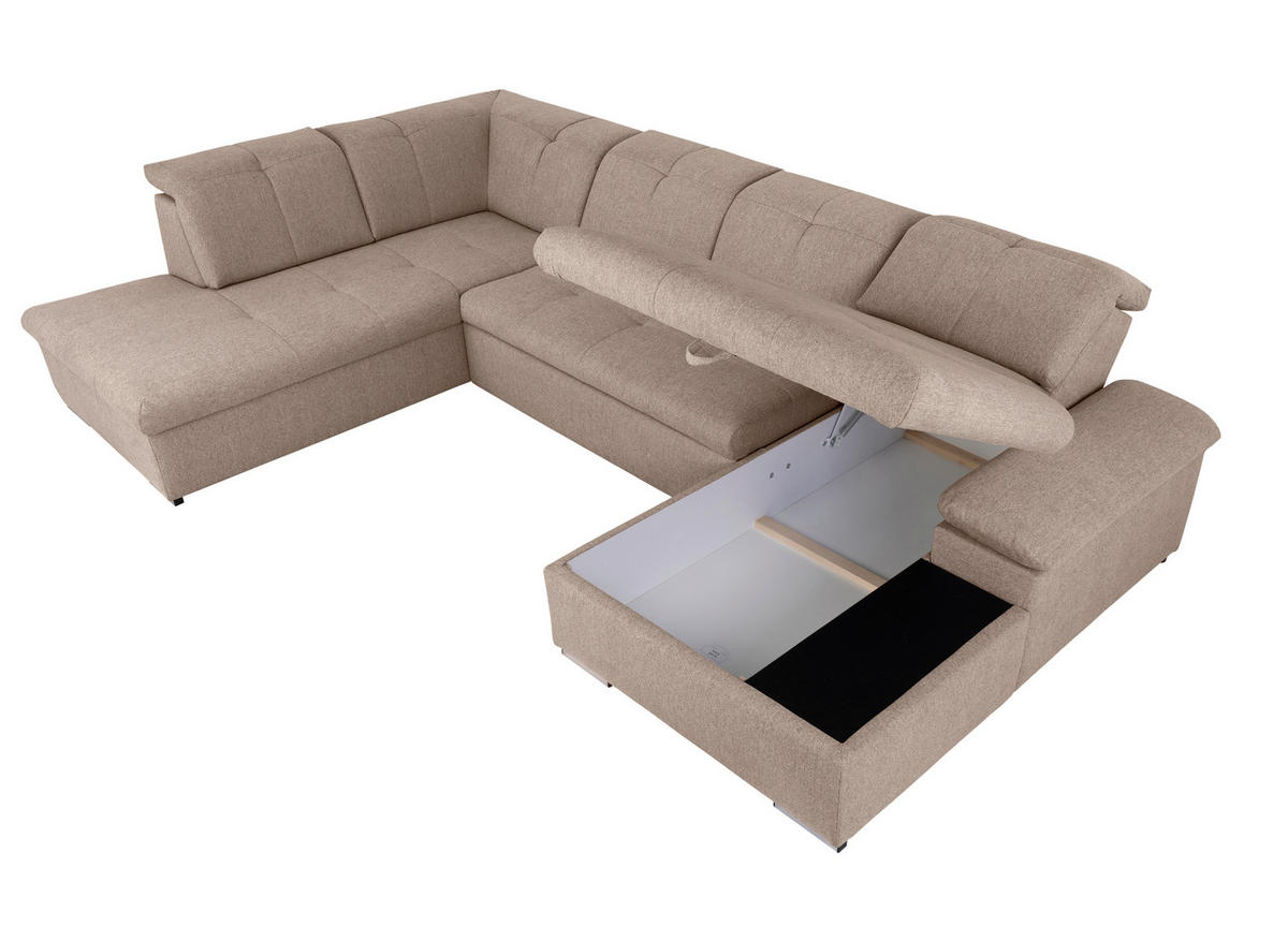WOHNLANDSCHAFT Hellbraun  - Hellbraun/Grau, Design, Textil/Metall (215/328/173cm) - MID.YOU