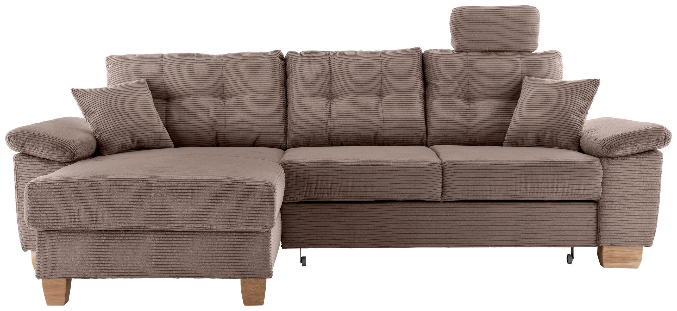 ECKSOFA in Cord Graubraun  - Graubraun/Naturfarben, Modern, Holz/Textil (176/270cm) - Livetastic