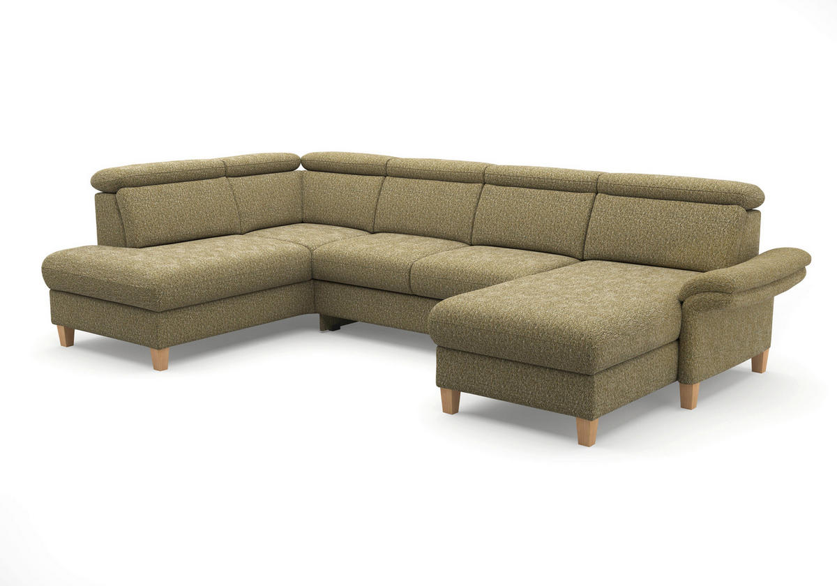 WOHNLANDSCHAFT GLENDALE E Olivgrün Chenille  - Eichefarben/Olivgrün, KONVENTIONELL, Holz/Textil (193/321/166cm) - Sit & More