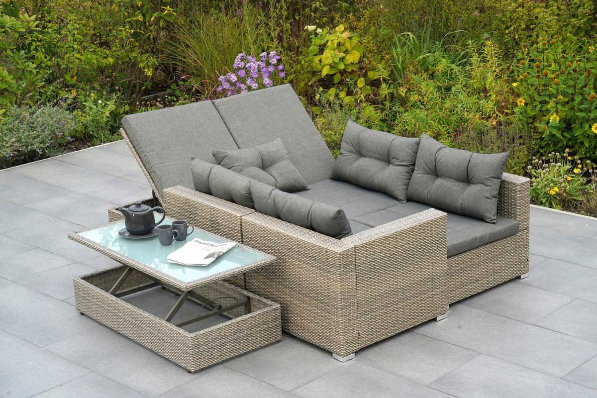LOUNGEGARNITUR 7-teilig   Stahl  - Naturfarben/Grau, MODERN, Glas/Kunststoff - Gardenson
