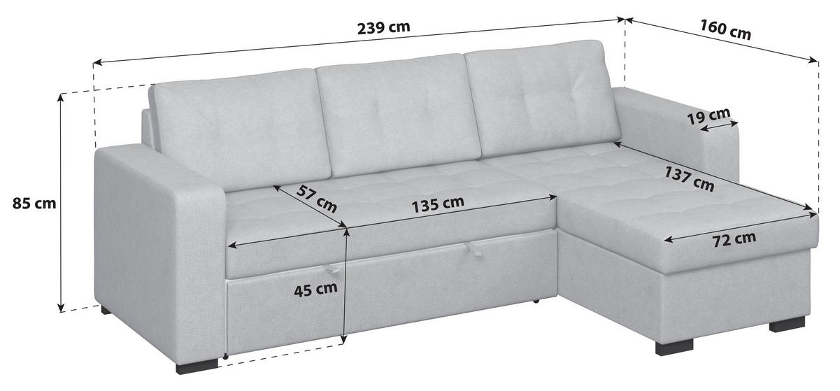 ECKSOFA  Mikrofaser, Struktur Hellgrau  - Hellgrau/Schwarz, Trend, Textil/Metall (239/160cm) - MID.YOU