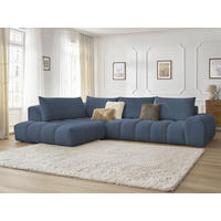 ECKSOFA Ottomane links  EVEREST Dunkelblau Flachgewebe  - Schwarz/Dunkelblau, MODERN, Kunststoff/Textil (210/352cm) - Livetastic
