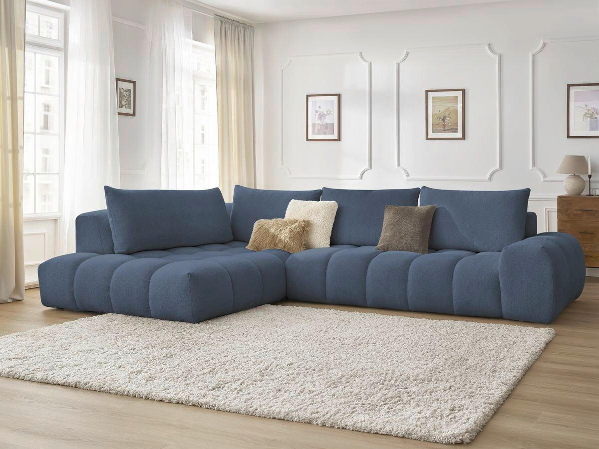 ECKSOFA Ottomane links  EVEREST Dunkelblau Flachgewebe  - Schwarz/Dunkelblau, MODERN, Kunststoff/Textil (210/352cm) - Livetastic