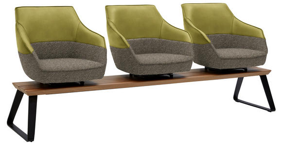 SITZBANK 210/87/67 cm in Grün, Beige, Limette - Beige/Limette, Design, Leder/Holz (210/87/67cm) - Ambiente