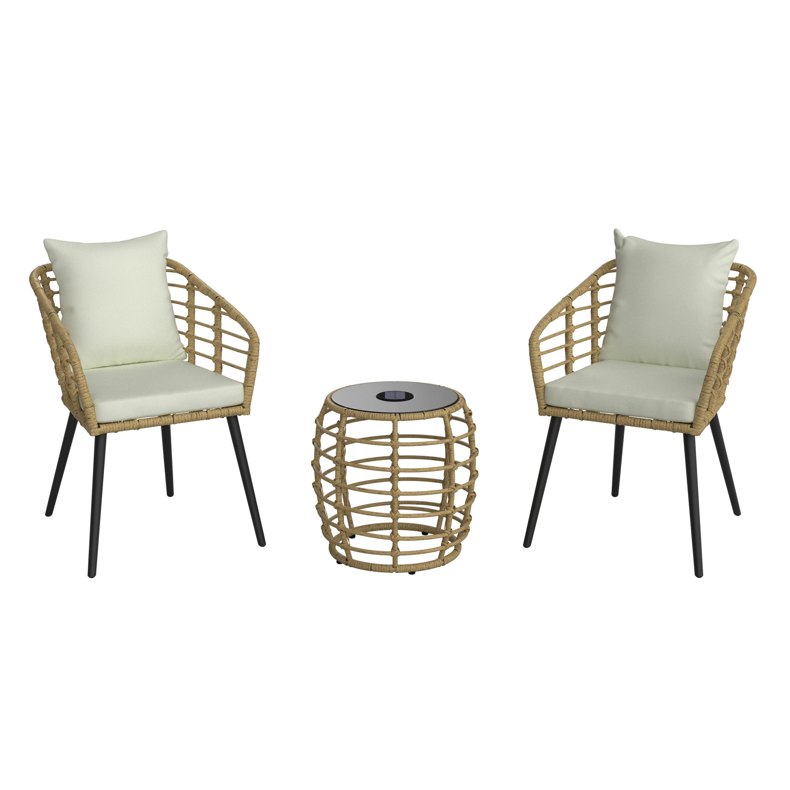 BALKONSET  3-teilig  - Beige/Schwarz, Modern, Glas/Kunststoff (56/42/72/42/62/42cm) - Beldano
