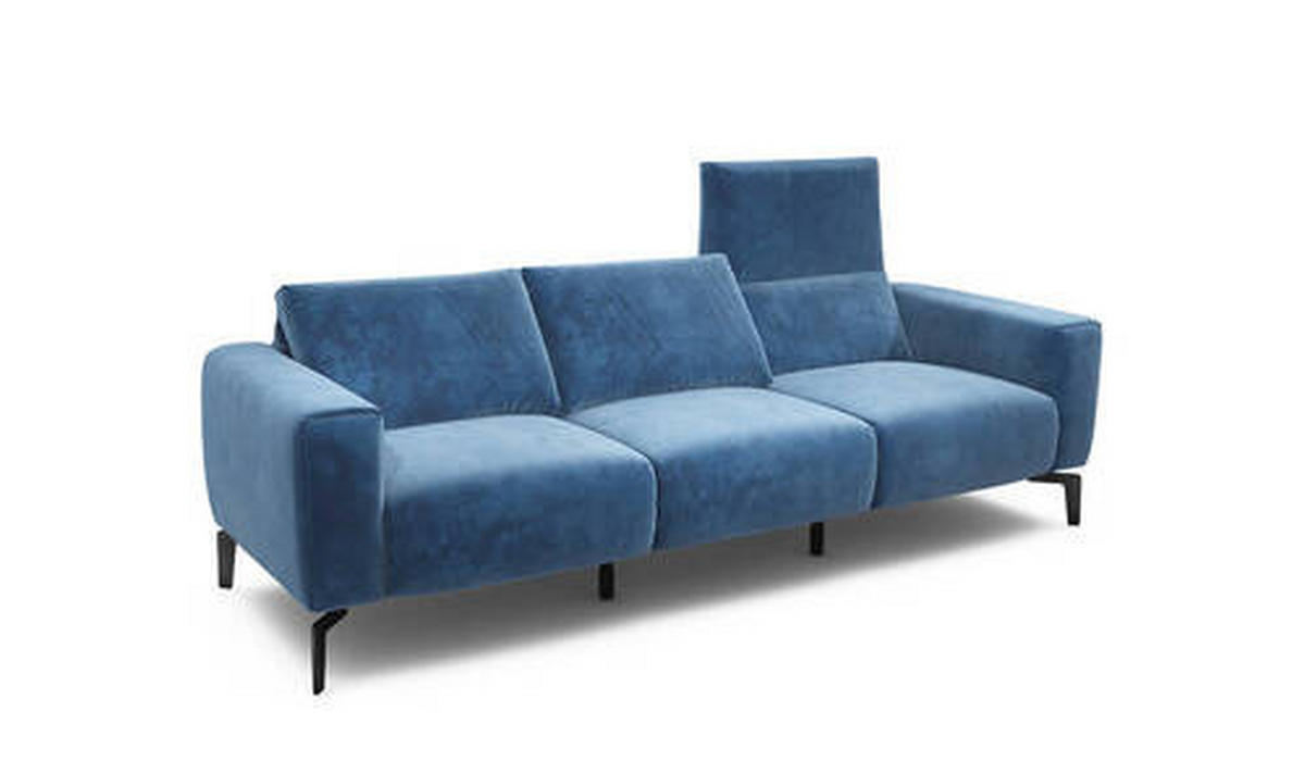 3-SITZER-SOFA in Samt Blau  - Blau/Schwarz, Design, Textil/Metall (250/86/86-94cm) - SENSOO