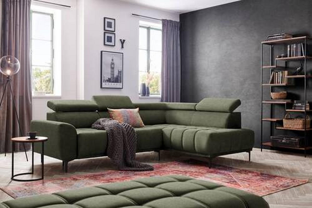 ECKSOFA in Velours Grün  - Schwarz/Grün, Design, Textil/Metall (261/191cm) - Stylife