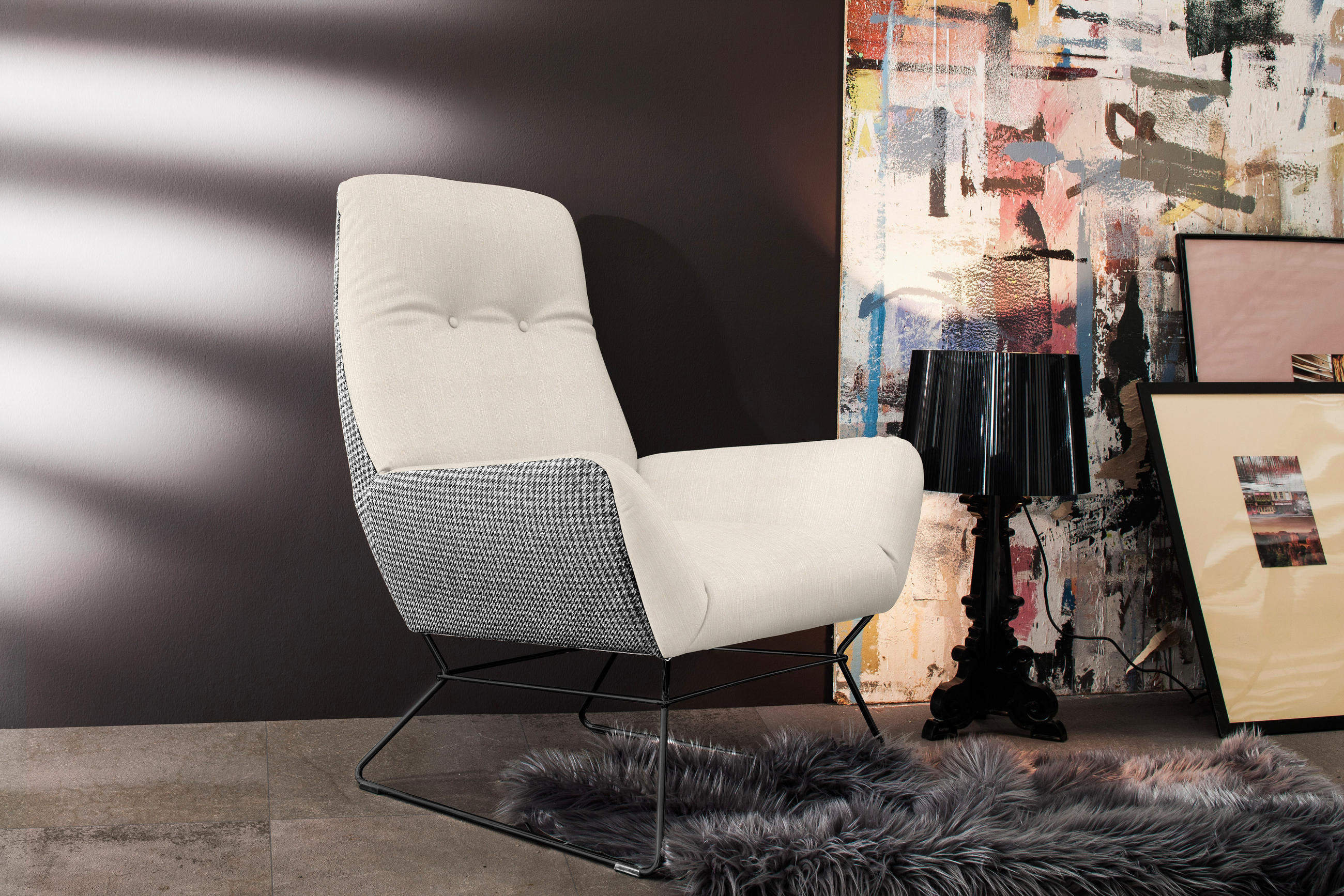 SESSEL in Flachgewebe Beige  - Beige/Schwarz, Design, Textil/Metall (82/102/81cm) - Pure Home Lifestyle