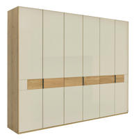 DREHTÜRENSCHRANK 300/216/58 cm,  in Champagner, Eiche Bianco, 6 Tür(en)  - Schieferfarben/Eiche Bianco, Design, Glas/Holz (300/216/58cm) - Musterring