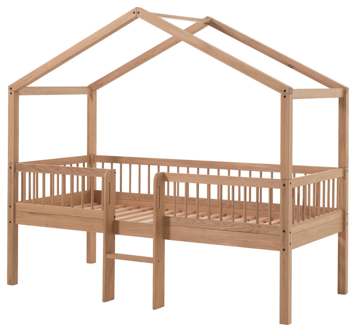 HAUSBETT Absturzsicherung, Leiter, Rollrost 90/200 cm  in Eichefarben  - Eichefarben/Naturfarben, MODERN, Holz (90/200cm) - Vipack