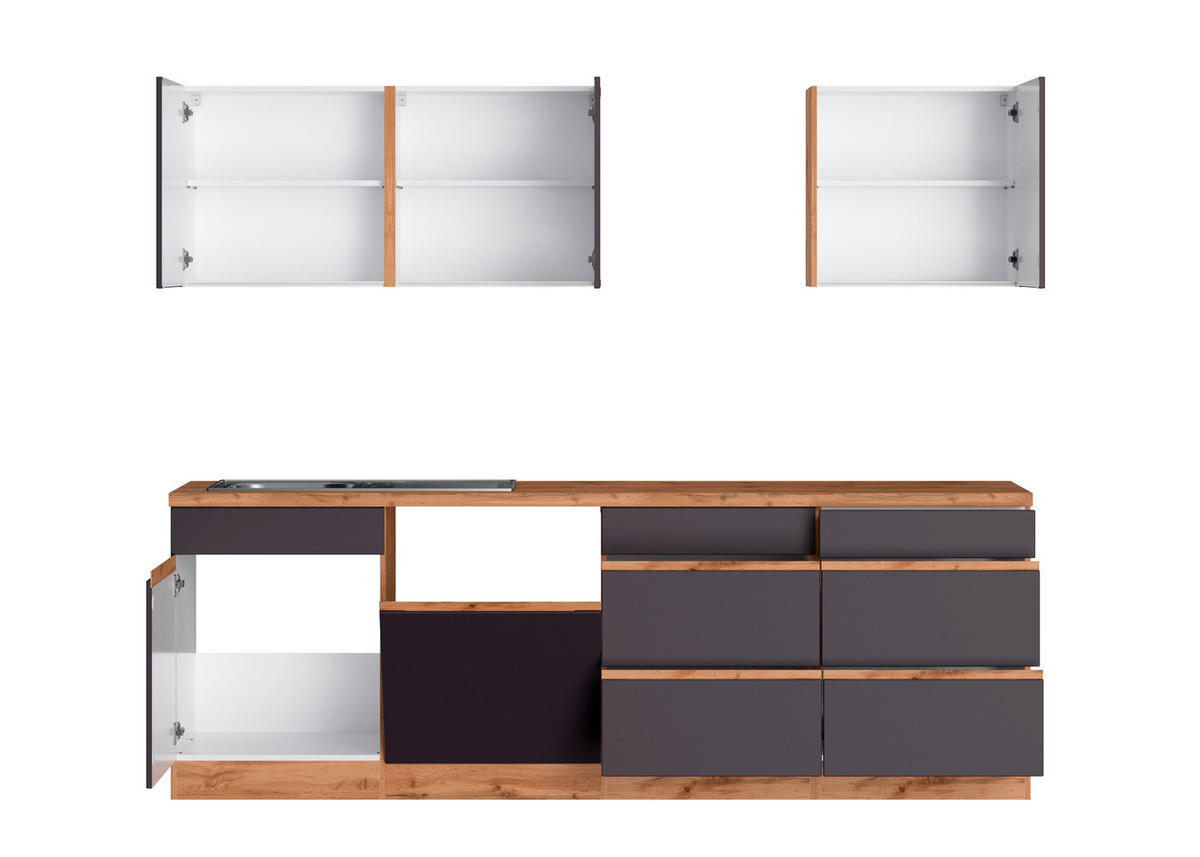 KÜCHENLEERBLOCK 390 cm   in Grau, Eiche Wotan  - Eiche Wotan/Grau, Design, Holzwerkstoff (390cm) - Held