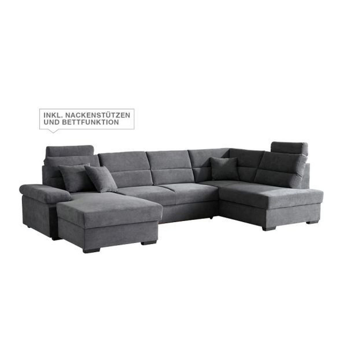 WOHNLANDSCHAFT inkl.Funktionen Anthrazit Flachgewebe  - Anthrazit/Dunkelbraun, KONVENTIONELL, Kunststoff/Textil (166/319/183cm) - Cantus