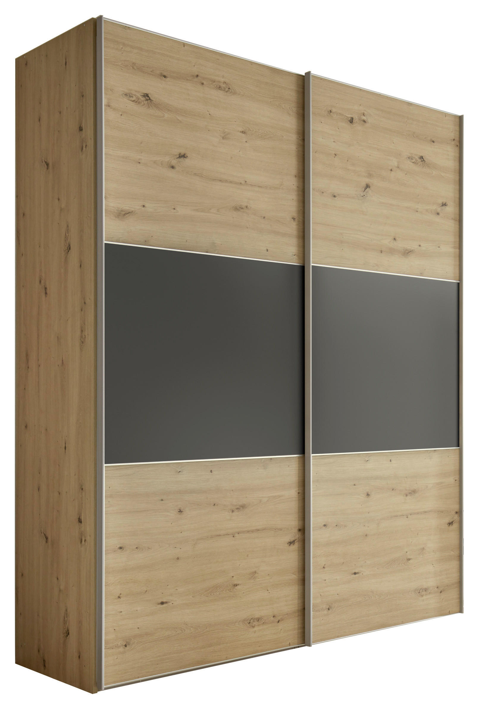SCHWEBETÜRENSCHRANK in Anthrazit, Eiche Artisan  - Anthrazit/Alufarben, Holzwerkstoff/Metall (188/222/68cm) - Moderano