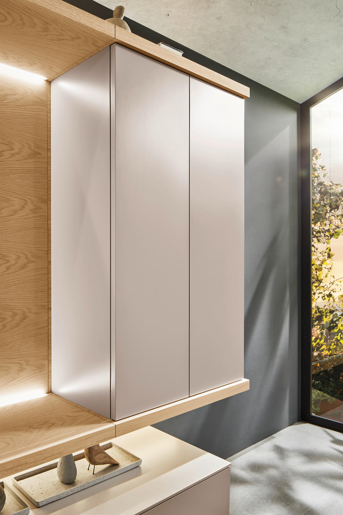 WOHNWAND  in Beige, Eiche Bianco 349,2/182/46 cm  - Eiche Bianco/Beige, Design, Holz/Holzwerkstoff (349,2/182/46cm) - Emilio Belluti