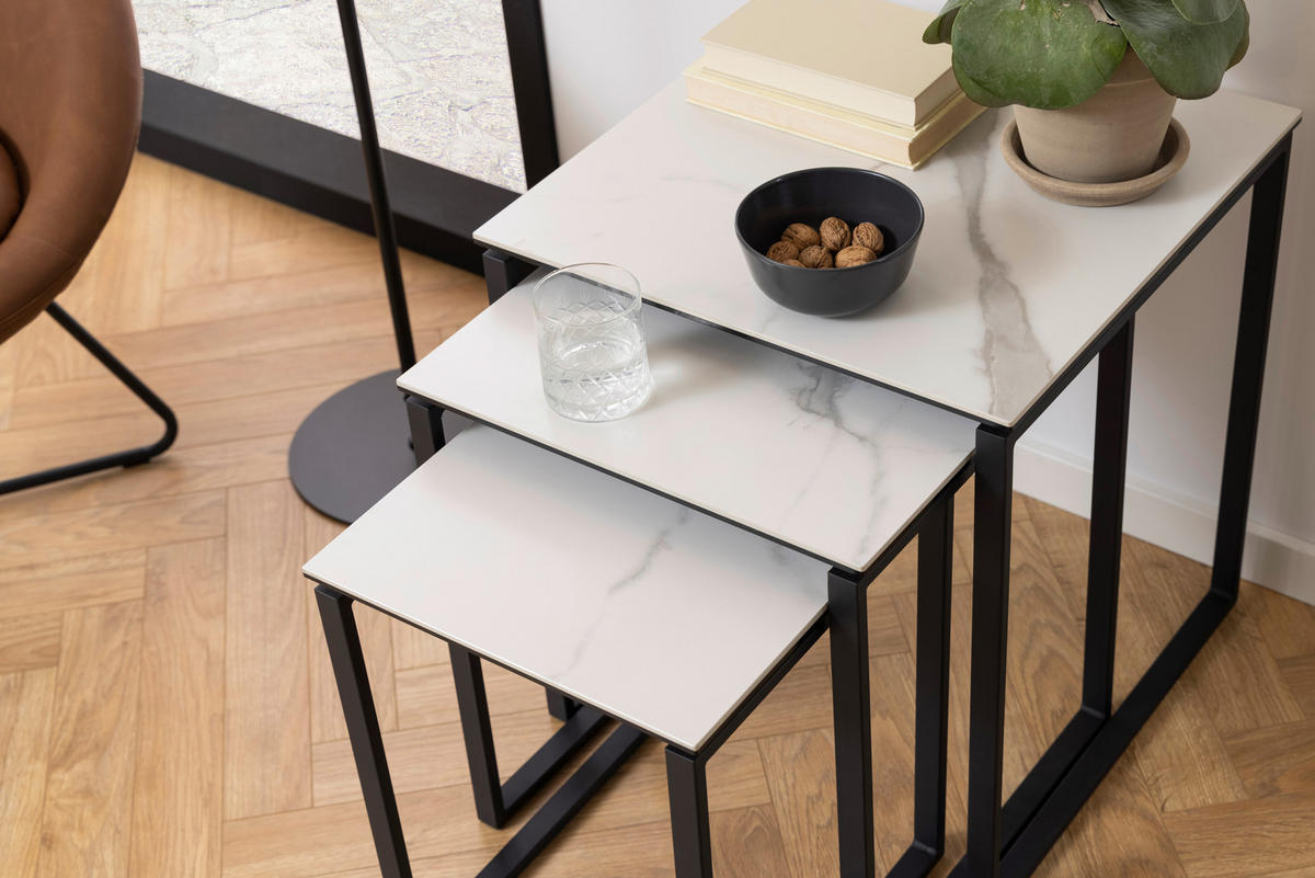 BEISTELLTISCHSET in Keramik, Metall 50/50/55 cm  - Schwarz/Weiß, Trend, Keramik/Metall (50/50/55cm)