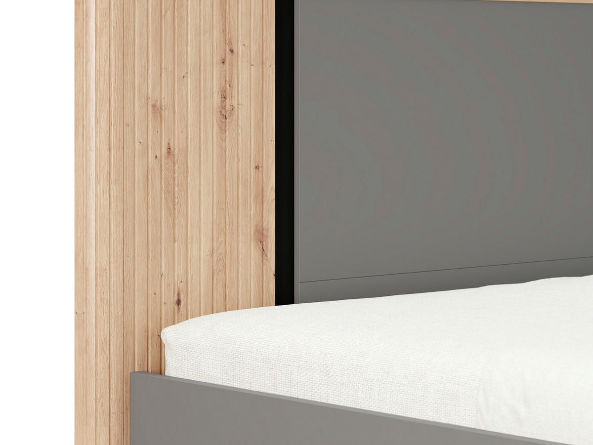 BETT 180/200 cm,  in Graphitfarben, Schwarz, Eiche Artisan,  - Graphitfarben/Schwarz, MODERN, Metall (180/200cm) - MID.YOU