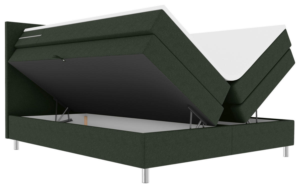 BOXSPRINGBETT 200/200 cm,  in Grün, Bettkasten, Topper, Matratzen, H3 = fest  - Chromfarben/Grün, KONVENTIONELL, Kunststoff/Textil (200/200cm) - Boxxx