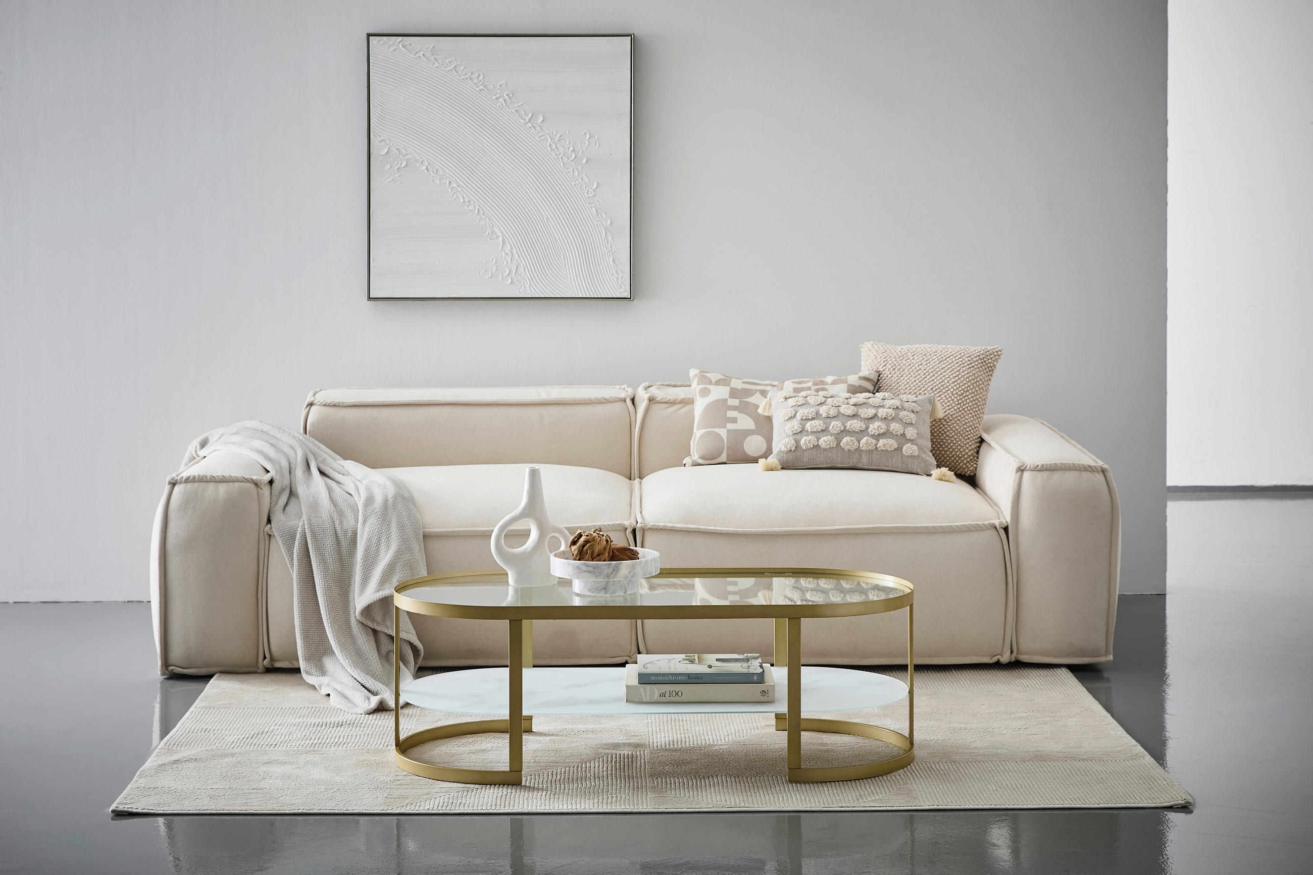 COUCHTISCH Klarglas, Kristallglas 120/55/40 cm oval Weiß, Goldfarben  - Goldfarben/Weiß, Design, Glas/Metall (120/55/40cm) - Livetastic