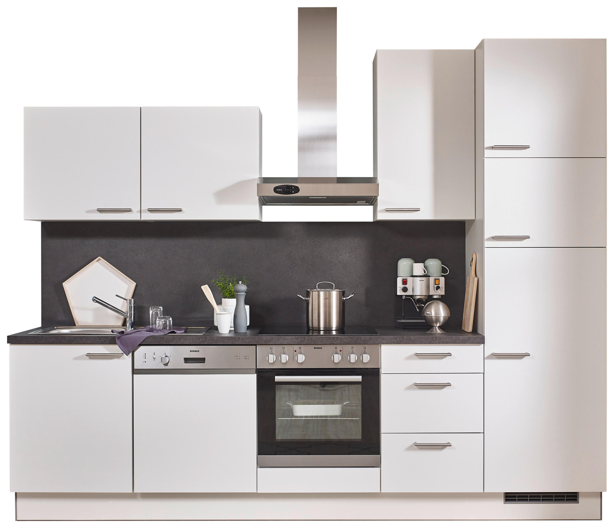 KÜCHENBLOCK 290 cm   in Weiß, Dunkelgrau  - Edelstahlfarben/Dunkelgrau, KONVENTIONELL, Holzwerkstoff/Metall (290cm) - Xora