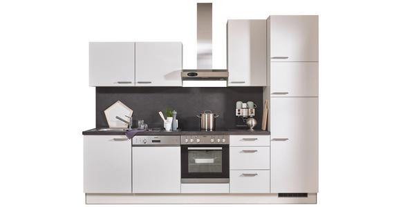 KÜCHENBLOCK 290 cm   in Weiß, Dunkelgrau  - Edelstahlfarben/Dunkelgrau, KONVENTIONELL, Holzwerkstoff/Metall (290cm) - Xora